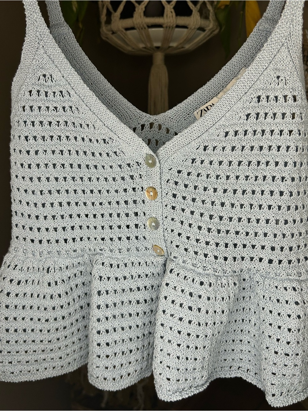 Zara Light Blue Crocheted Peplum Camisole - Picture 3 of 4